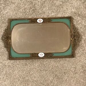 Antique Victorian wall mirror or perfume tray w guilloche rose cameo